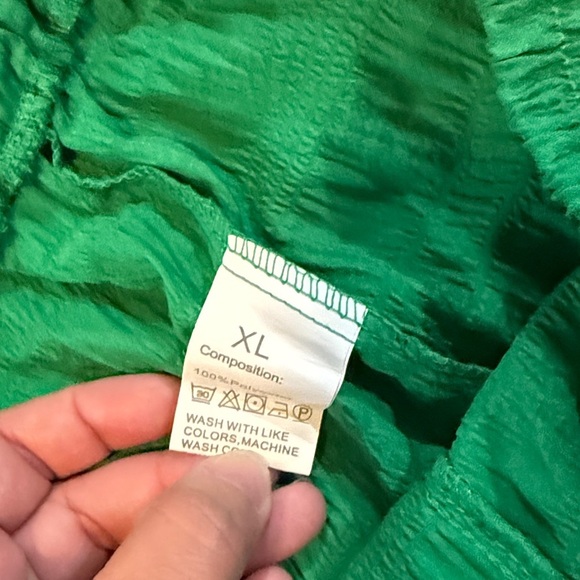 Drawstring Green Split Wide Leg Textured Pants Size L - Picture 2 of 5